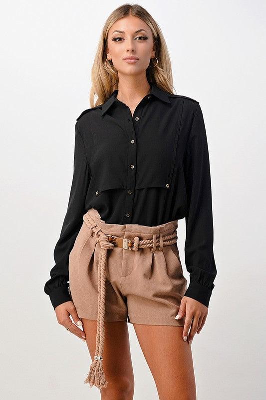 Military Inspired Over Sized Blouse Top - Lucianne Boutique