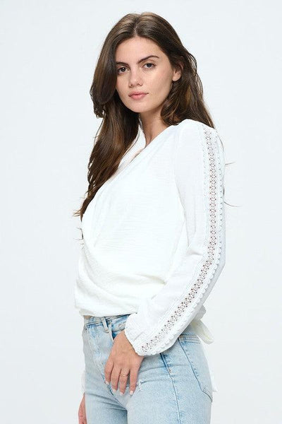 Surplice long sleeve with lace insert blouse - Lucianne Boutique