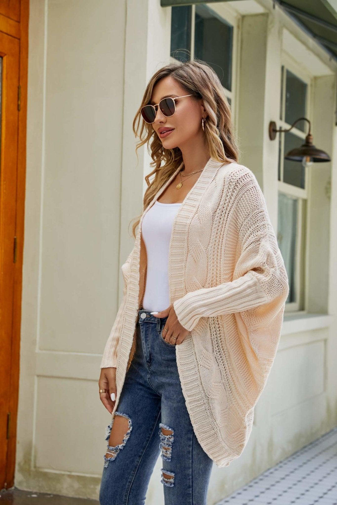 Mixed Knit Open Front Dolman Sleeve Cardigan - Lucianne Boutique