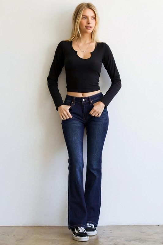 Mid Rise Flare Slim Bootcut Jeans - Lucianne Boutique