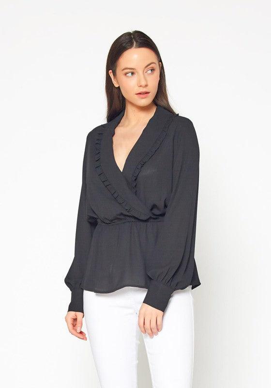 Pleione Wrap Front Peplum Blouse Top - Lucianne Boutique