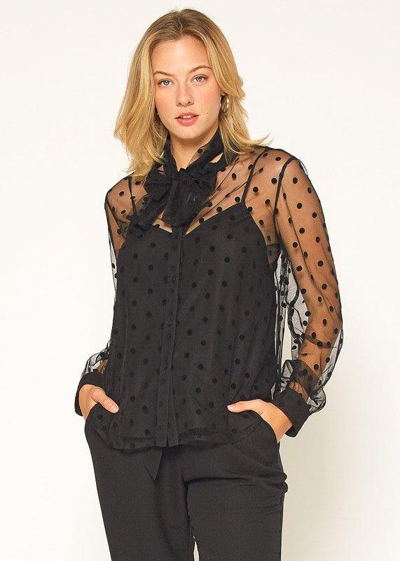 POLKA DOT MESH BLOUSE XS XL - Lucianne Boutique