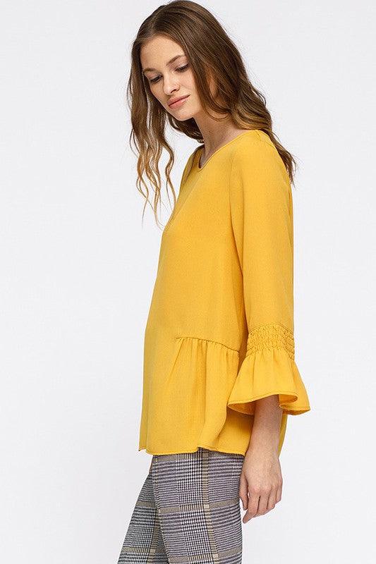 PLEATED BLOUSE WITH BELL SLEEVE XS XL - Lucianne Boutique