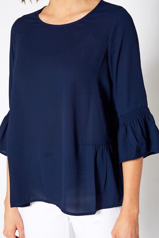 PLEATED BLOUSE WITH BELL SLEEVE XS XL - Lucianne Boutique