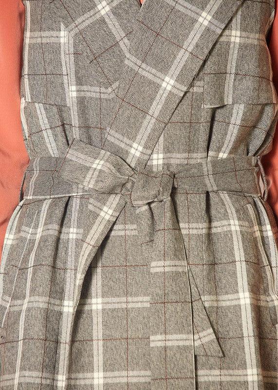 Pleione Sleeveless Plaid Tie Waist Vest in XS XL - Lucianne Boutique
