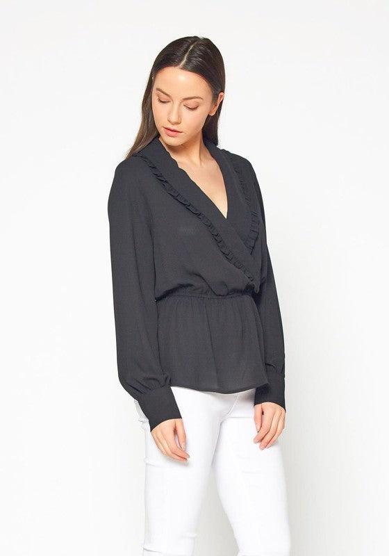 Pleione Wrap Front Peplum Blouse Top - Lucianne Boutique