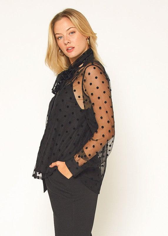 POLKA DOT MESH BLOUSE XS XL - Lucianne Boutique