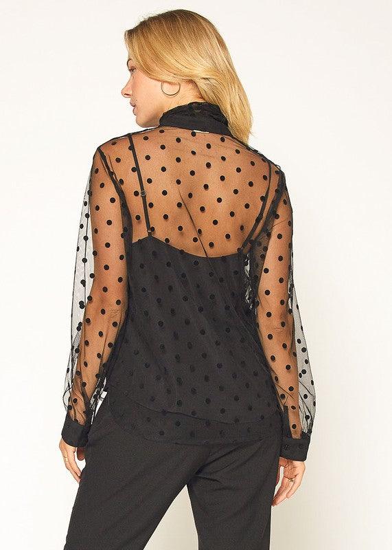 POLKA DOT MESH BLOUSE XS XL - Lucianne Boutique