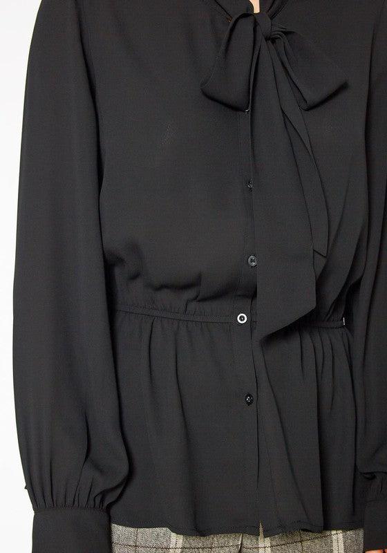 Tie Neck Button Down Peplum Blouse in XS XL Pack - Lucianne Boutique