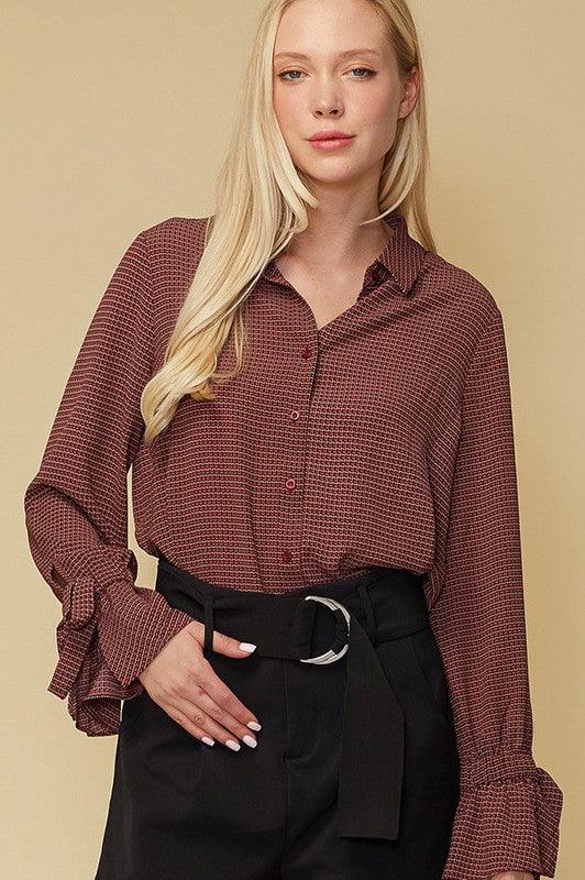 Pleione Bell Cuff Button Down Shirt Blouse XS XL - Lucianne Boutique