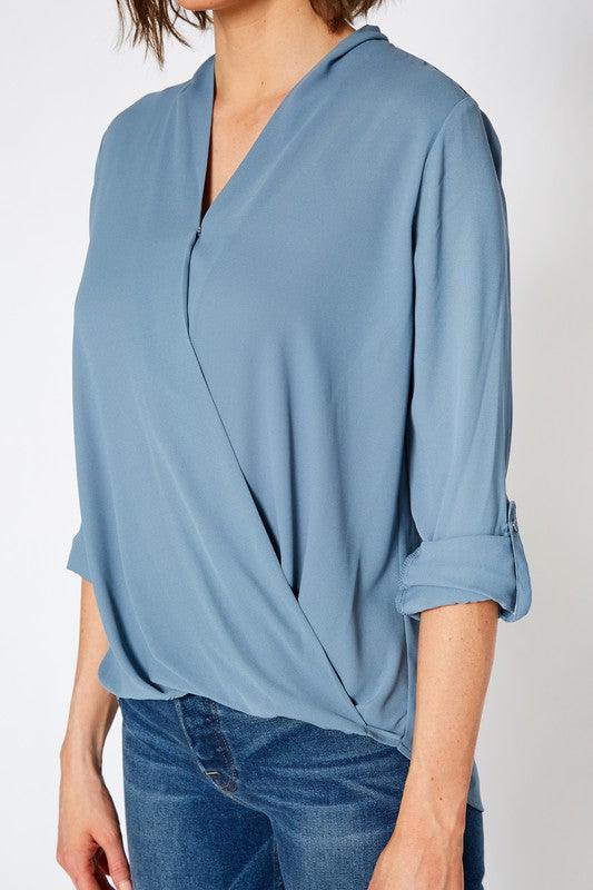 WRAP TAB SLEEVE BLOUSE IN XS XL - Lucianne Boutique