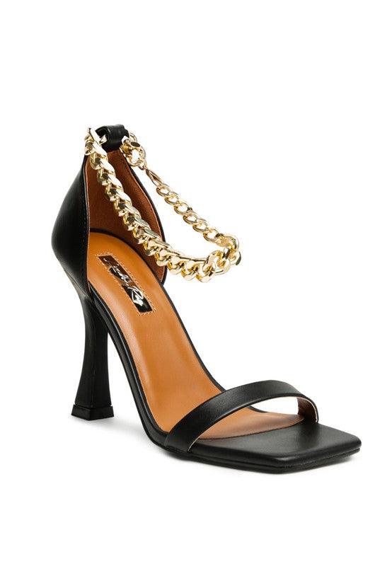VENUSTA HEEL SANDAL WITH METAL CHAIN IN GOLD - Lucianne Boutique