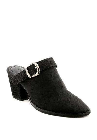 TARRAH STACKED HEEL MULES WITH ADJUSTABLE BUCKLE - Lucianne Boutique