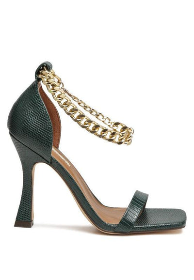 VENUSTA HEEL SANDAL WITH METAL CHAIN IN GOLD - Lucianne Boutique