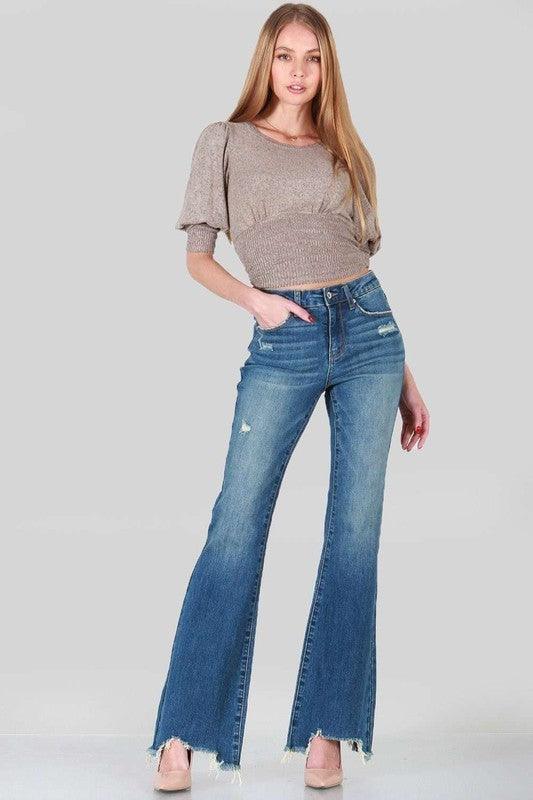 MID RISE BOOT CUT WITH DESTROY - Lucianne Boutique