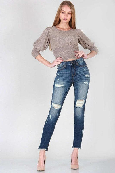 MID RISE SKINNY WITH DESTROY - Lucianne Boutique