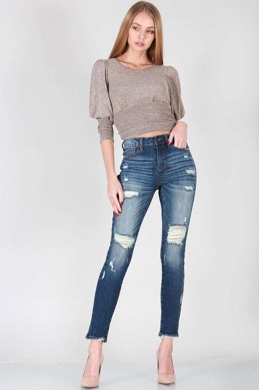 MID RISE SKINNY WITH DESTROY - Lucianne Boutique