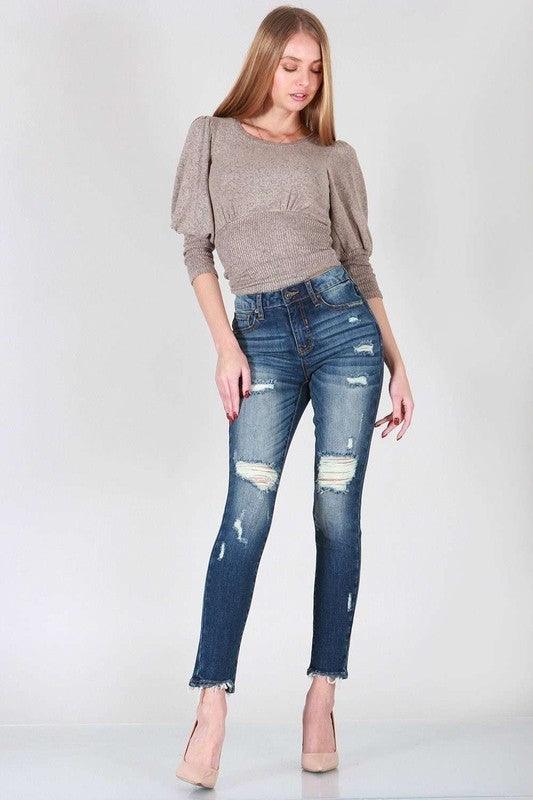 MID RISE SKINNY WITH DESTROY - Lucianne Boutique