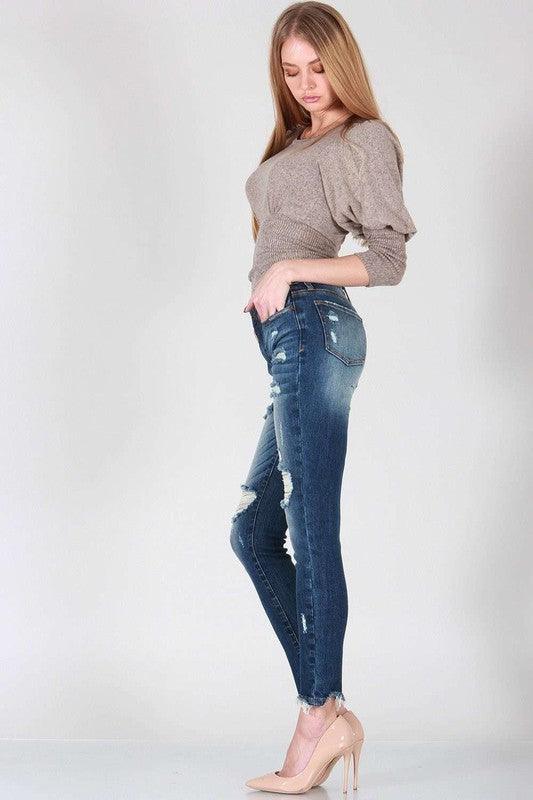 MID RISE SKINNY WITH DESTROY - Lucianne Boutique