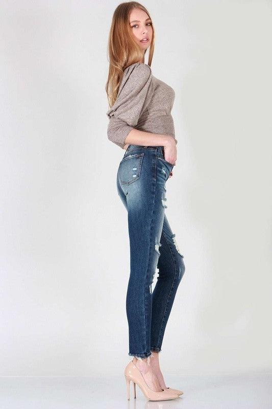 MID RISE SKINNY WITH DESTROY - Lucianne Boutique