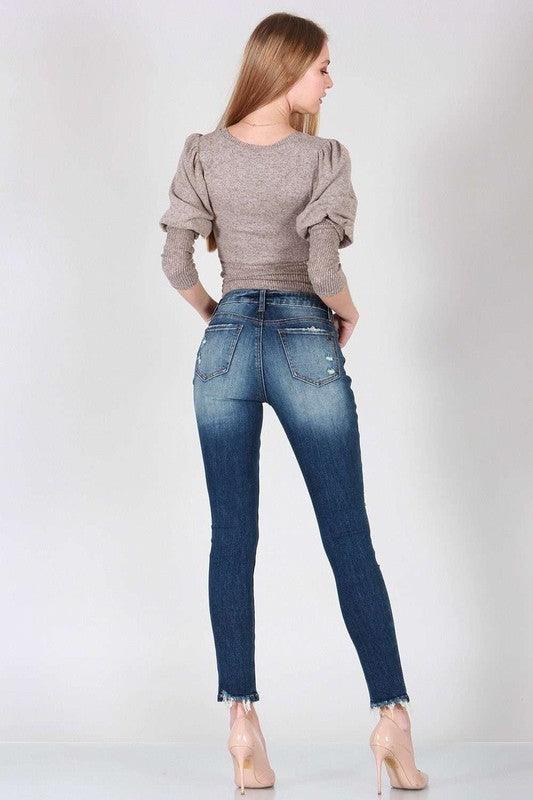 MID RISE SKINNY WITH DESTROY - Lucianne Boutique