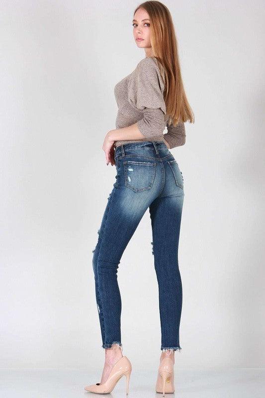 MID RISE SKINNY WITH DESTROY - Lucianne Boutique