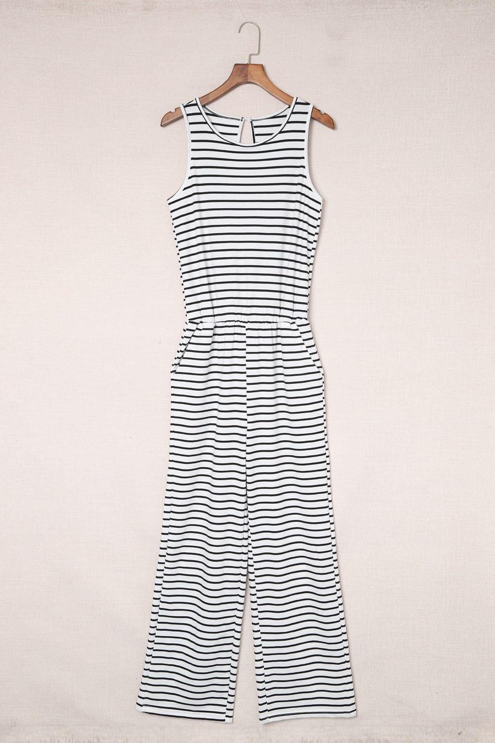 Striped Sleeveless Jumpsuit with Pockets - Lucianne Boutique