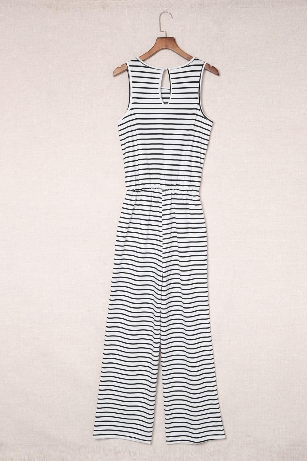 Striped Sleeveless Jumpsuit with Pockets - Lucianne Boutique